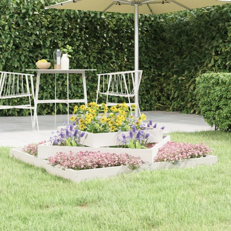 vidaXL Plantenbak 112x112x27 cm massief grenenhout wit afbeelding 1