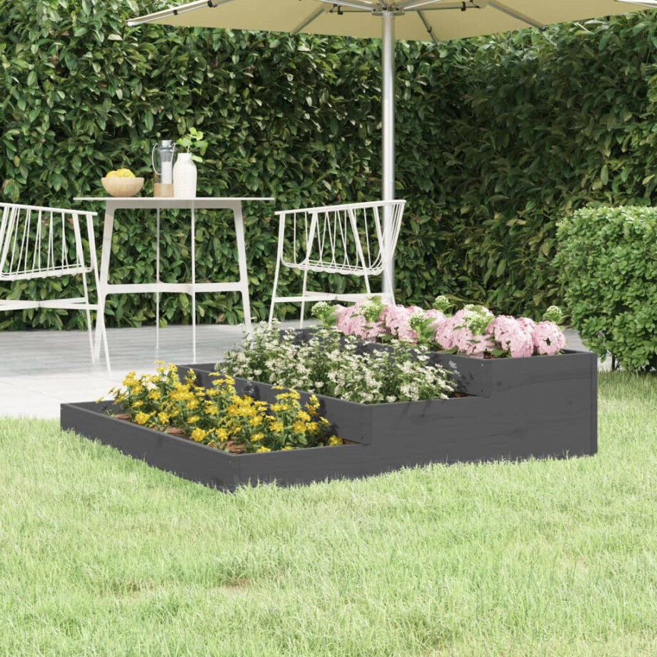 vidaXL Plantenbak 107x107x27 cm massief grenenhout grijs afbeelding 1