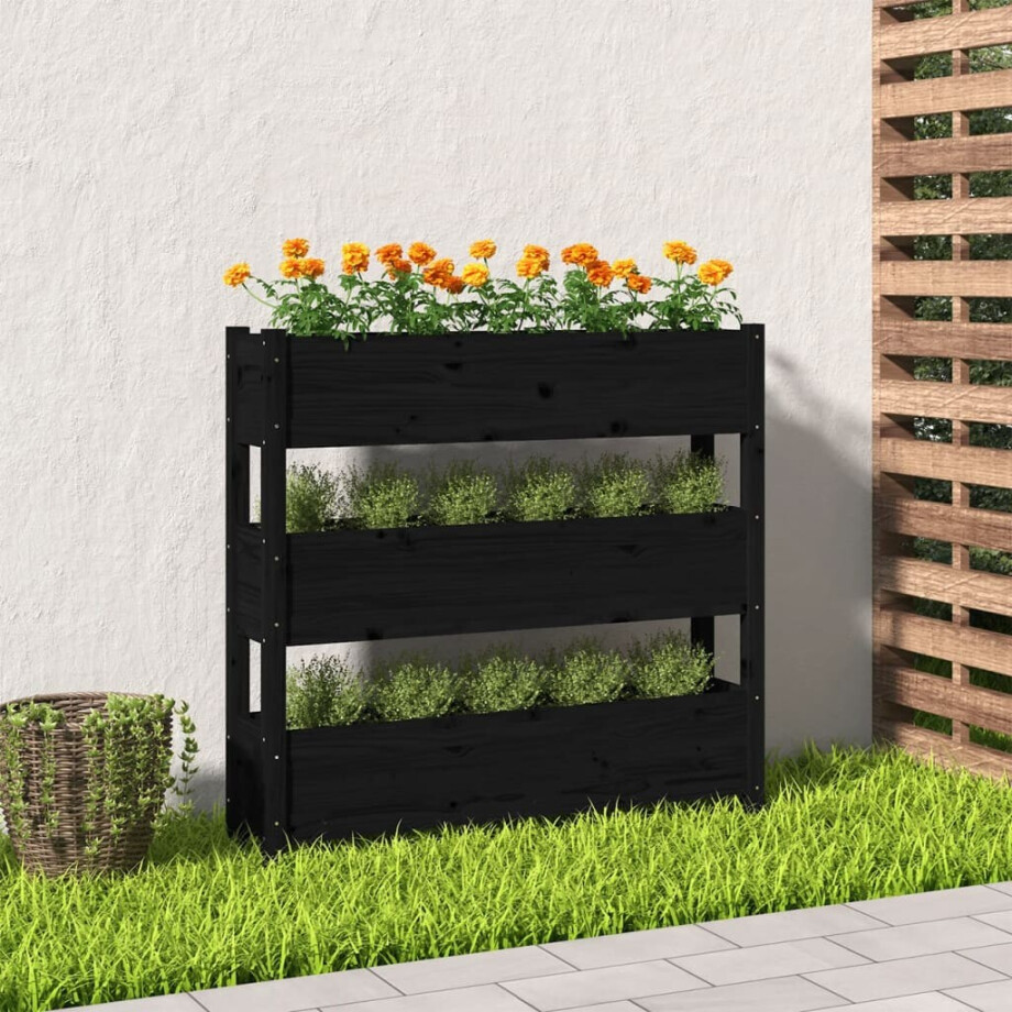 vidaXL Plantenbak 112x25x104,5 cm massief grenenhout zwart afbeelding 1