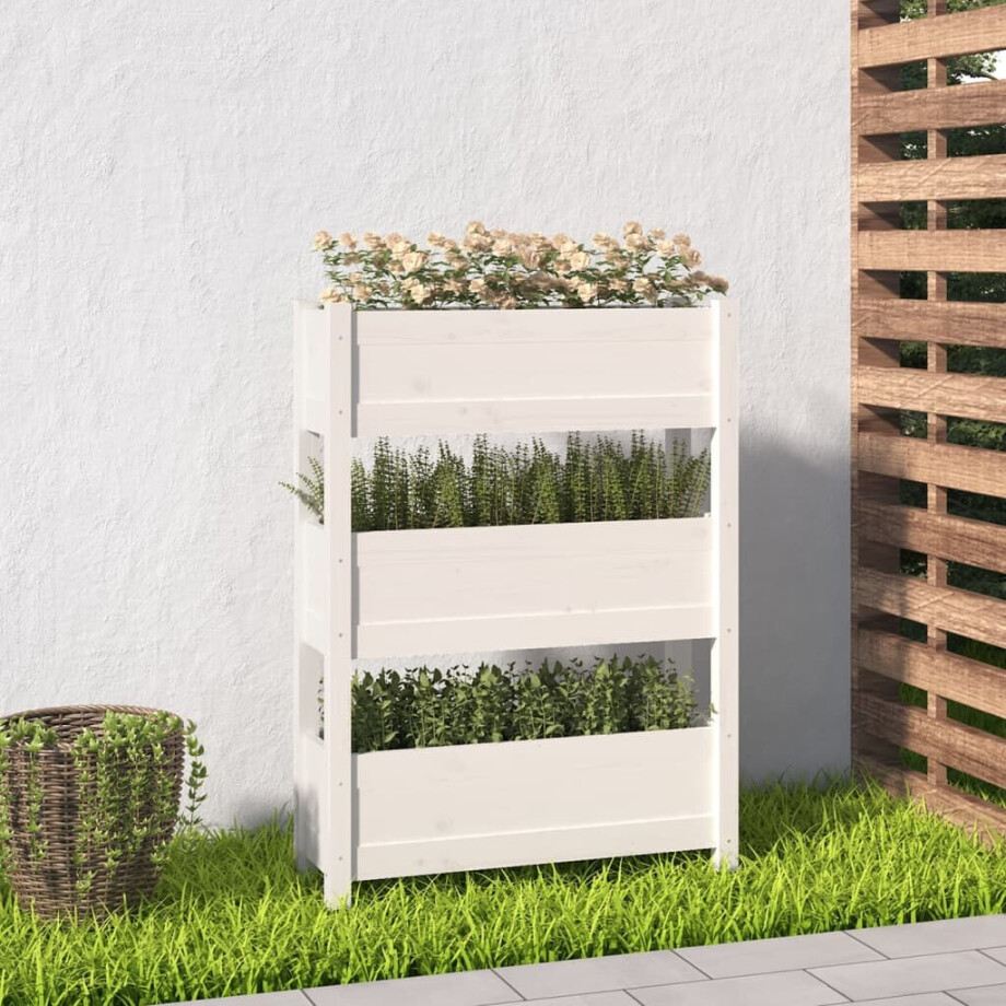 vidaXL Plantenbak 77x25x104,5 cm massief grenenhout wit afbeelding 1