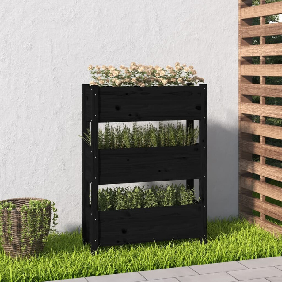 vidaXL Plantenbak 77x25x104,5 cm massief grenenhout zwart afbeelding 1