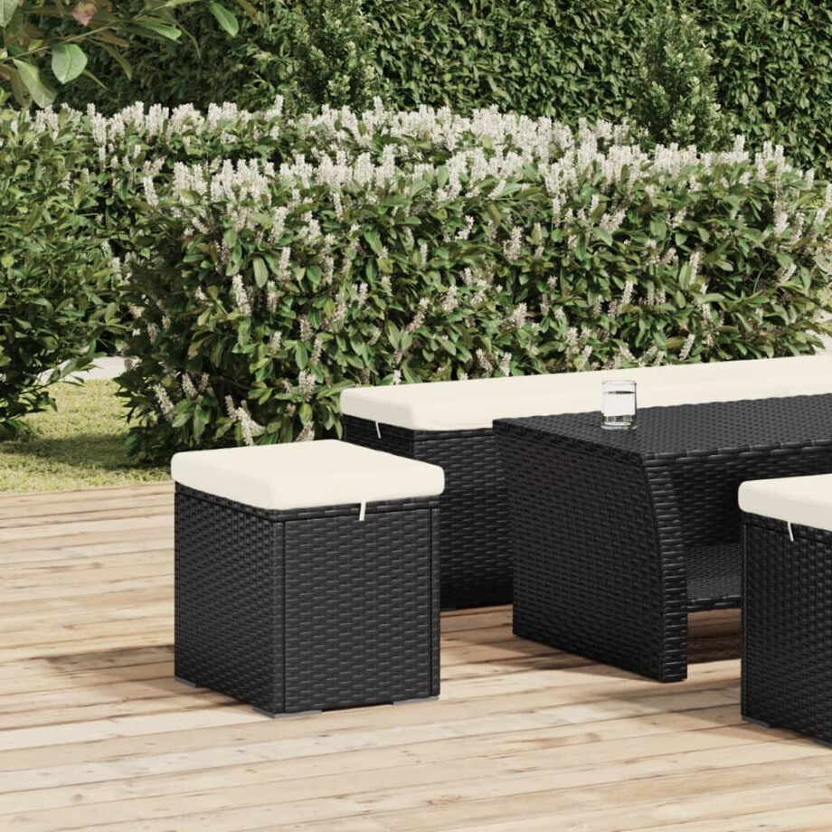 vidaXL Hocker met kussen 40x30x40 cm poly rattan zwart vidaXL Hocker met kussen 40x30x40 cm poly rattan zwart afbeelding 1