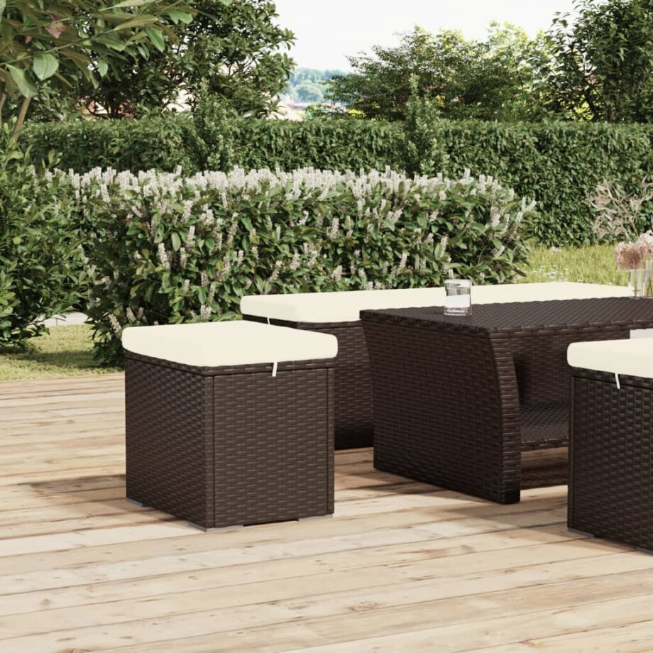 vidaXL Hocker met kussen 40x30x40 cm poly rattan bruin vidaXL Hocker met kussen 40x30x40 cm poly rattan bruin afbeelding 1