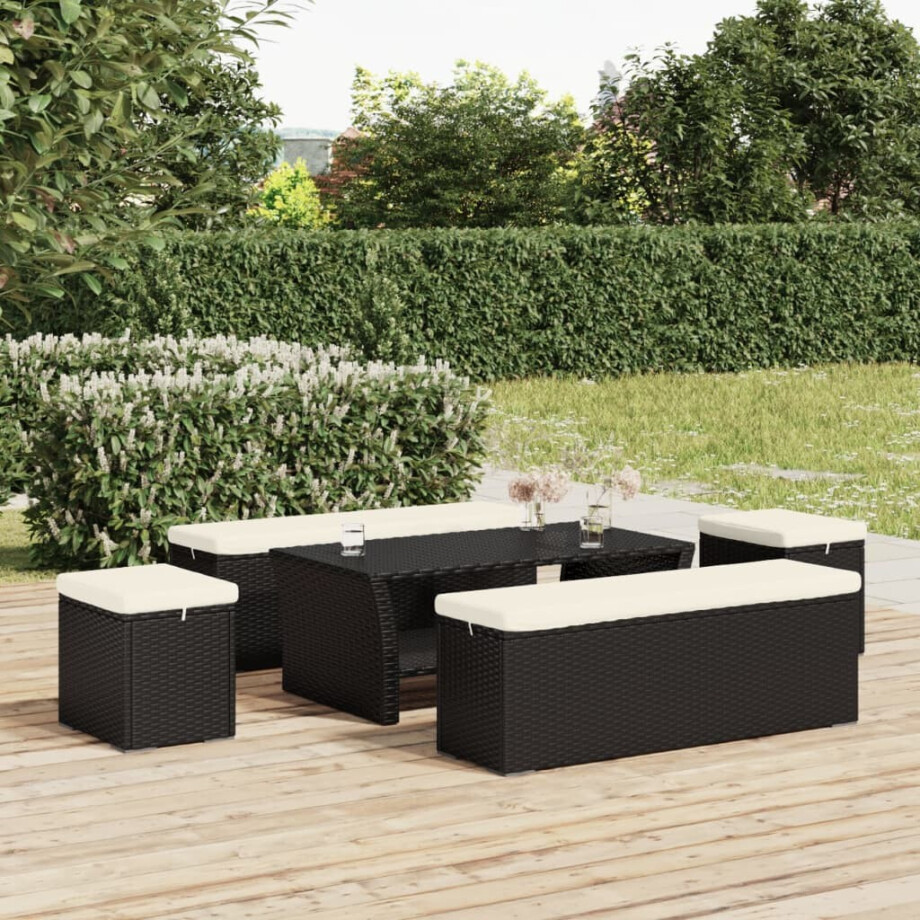 vidaXL Hockers met kussens 2 st 40x30x40 cm poly rattan zwart afbeelding 1