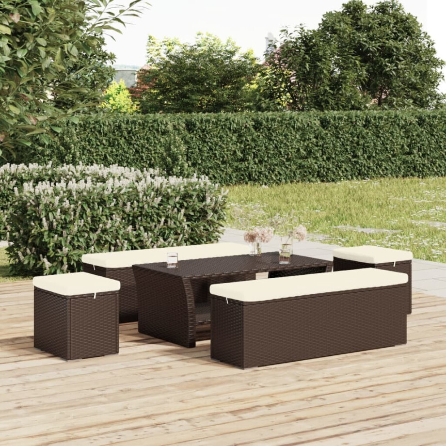 vidaXL Hockers met kussens 2 st 40x30x40 cm poly rattan bruin afbeelding 1