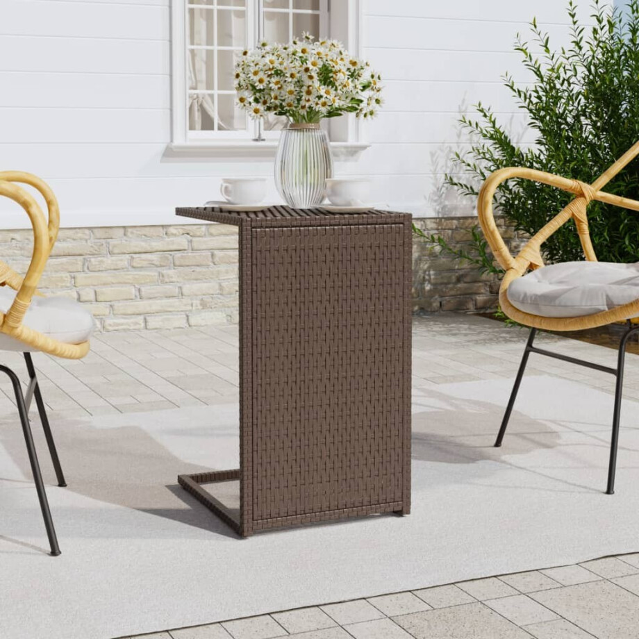 vidaXL Bijzettafel C-vormig 40x35x60 cm poly rattan bruin afbeelding 1