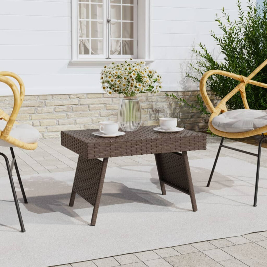 vidaXL Bijzettafel inklapbaar 60x40x38 cm poly rattan bruin afbeelding 1