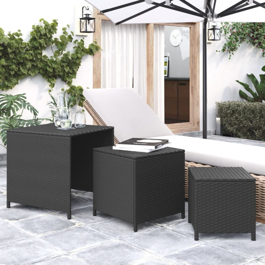 vidaXL Tafeltjesset 3 st poly rattan zwart vidaXL Tafeltjesset 3 st poly rattan zwart afbeelding 1