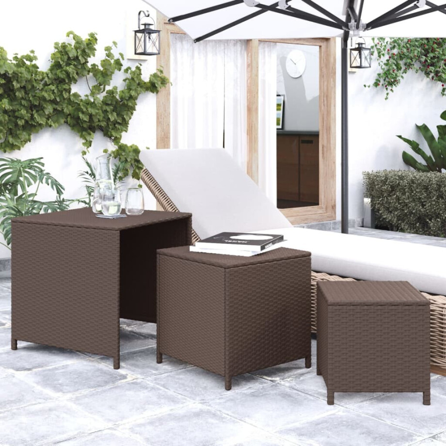 vidaXL Tafeltjesset 3 st poly rattan bruin vidaXL Tafeltjesset 3 st poly rattan bruin afbeelding 1