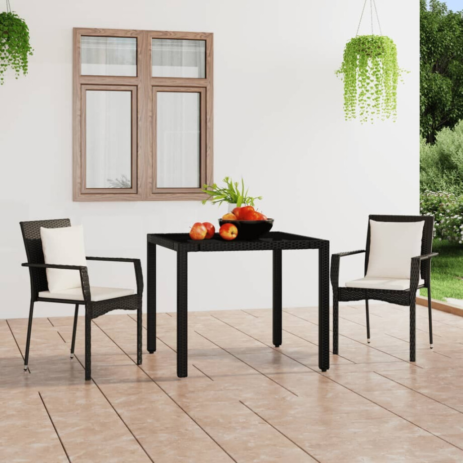 vidaXL Tuinstoelen 2 st met kussens poly rattan zwart afbeelding 1