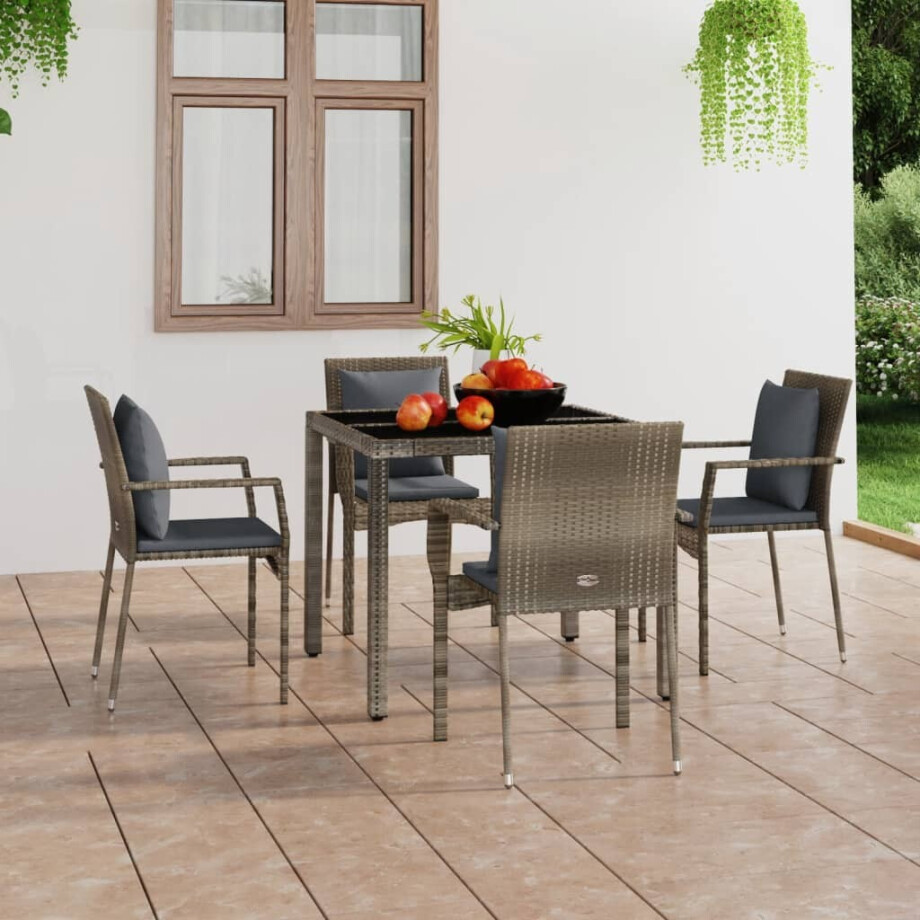 vidaXL Tuinstoelen 4 st met kussens poly rattan grijs vidaXL Tuinstoelen 4 st met kussens poly rattan grijs afbeelding 1