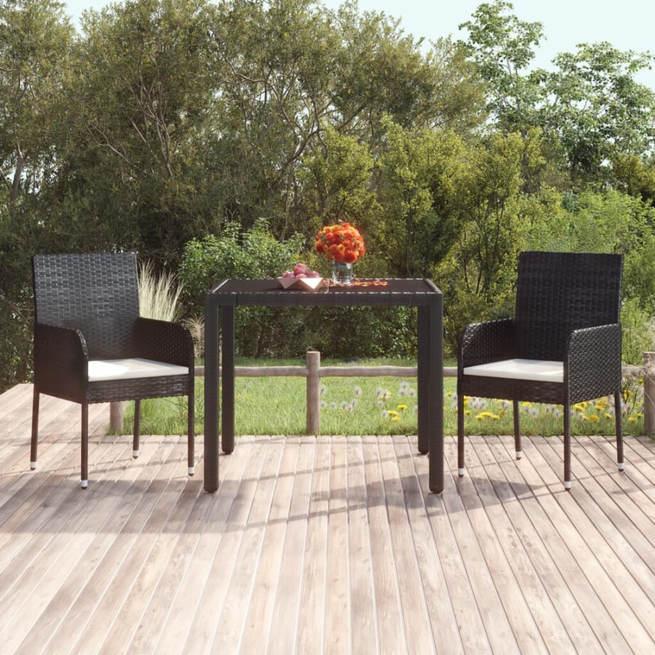 vidaXL Tuinstoelen 2 st met kussens poly rattan zwart afbeelding 1