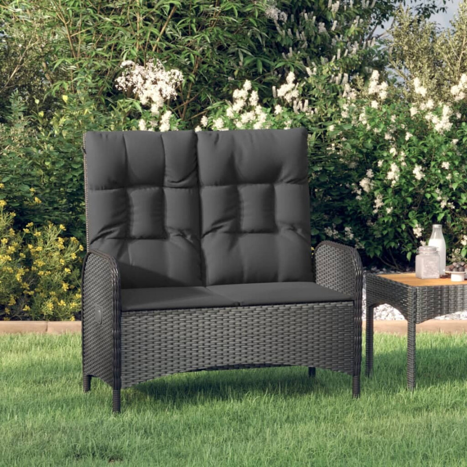 vidaXL Tuinbank verstelbaar met kussens 107 cm poly rattan zwart afbeelding 1