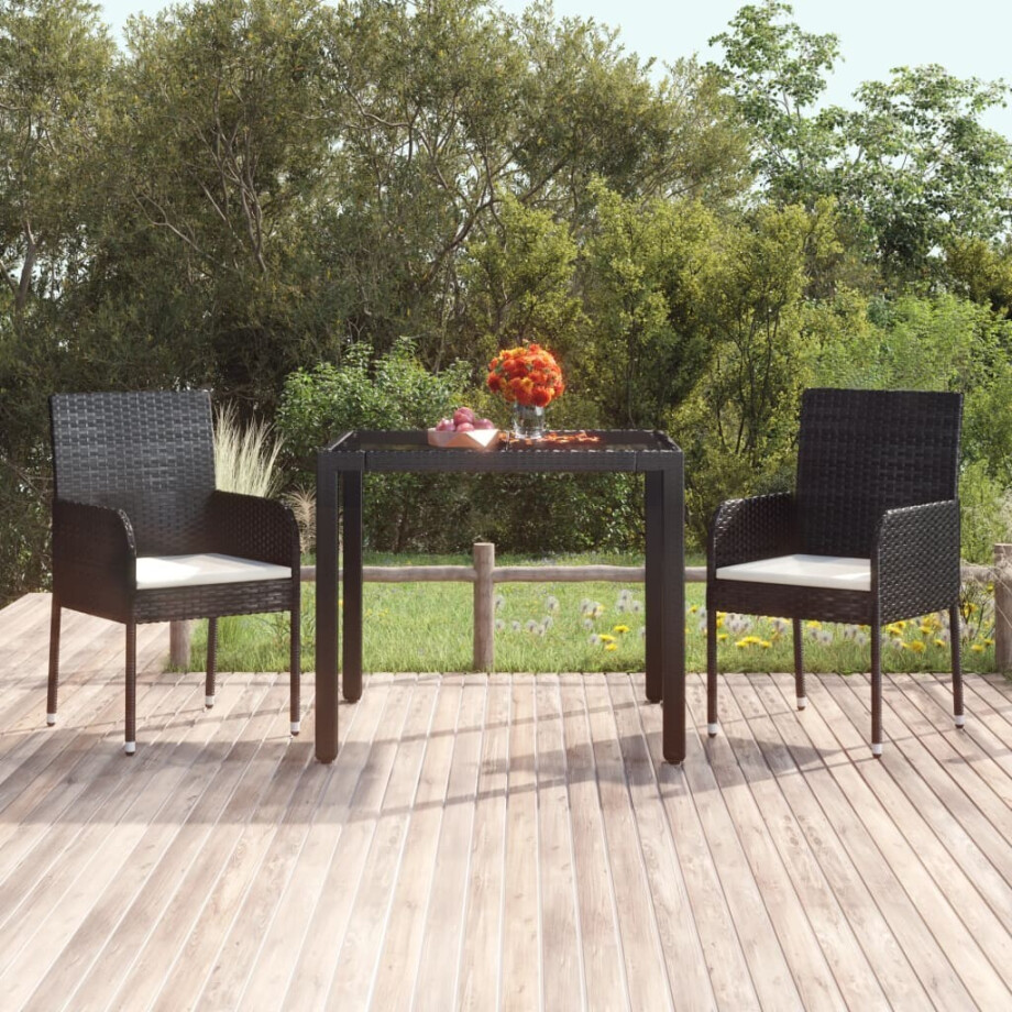 vidaXL Tuintafel met glazen blad 90x90x75 cm poly rattan afbeelding 1