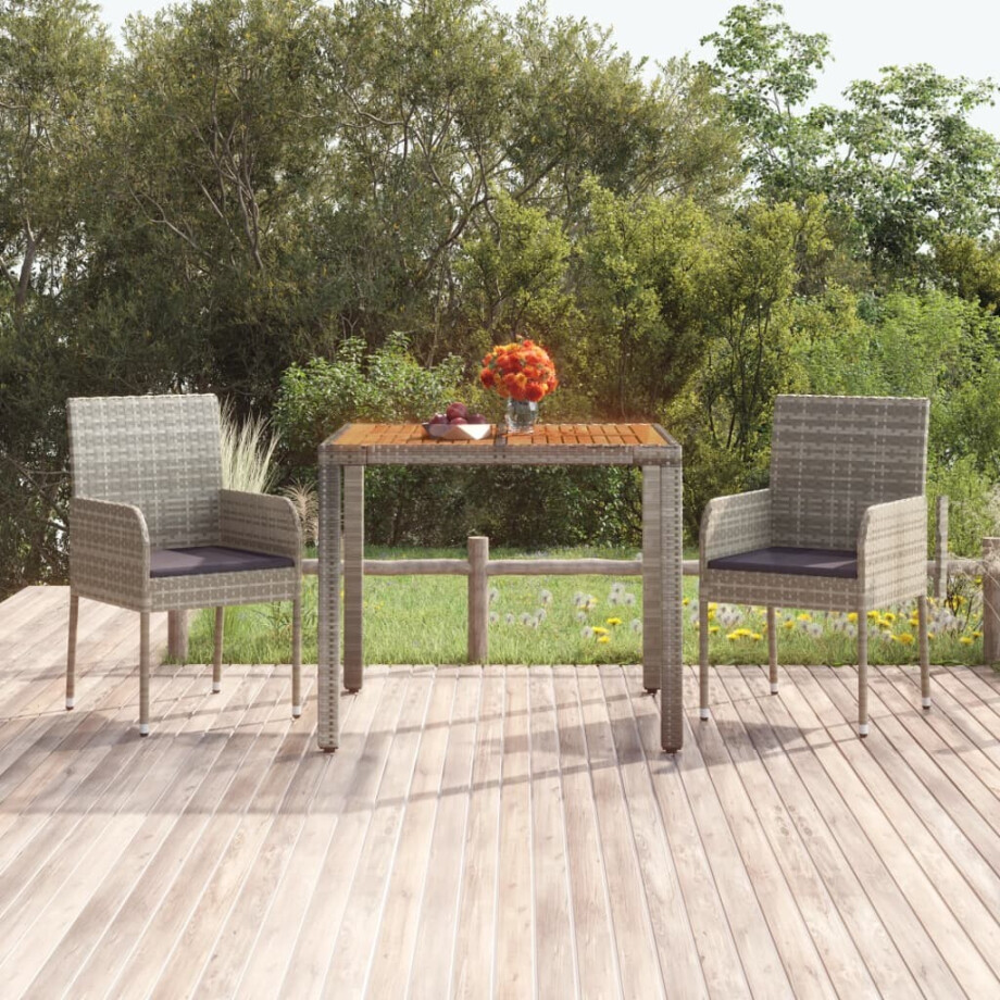 vidaXL Tuintafel met houten blad 90x90x75 cm poly rattan grijs afbeelding 1