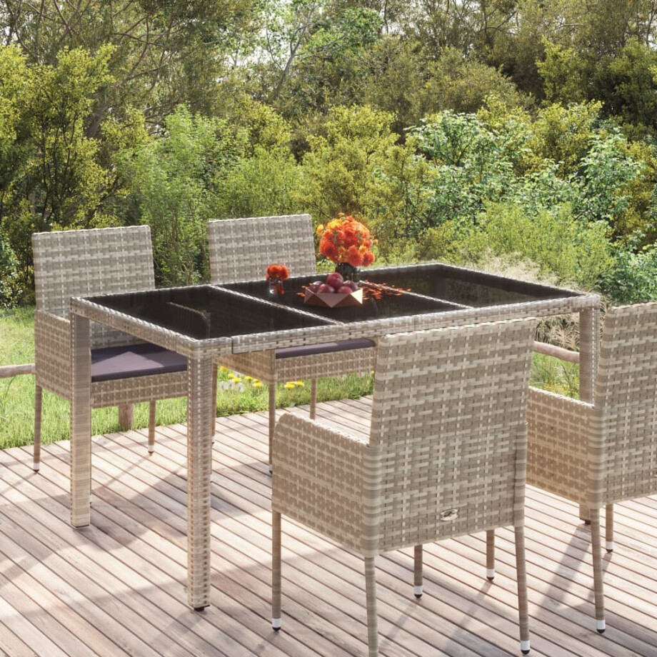 vidaXL Tuintafel met glazen blad 150x90x75 cm poly rattan grijs vidaXL Tuintafel met glazen blad 150x90x75 cm poly rattan grijs afbeelding 1
