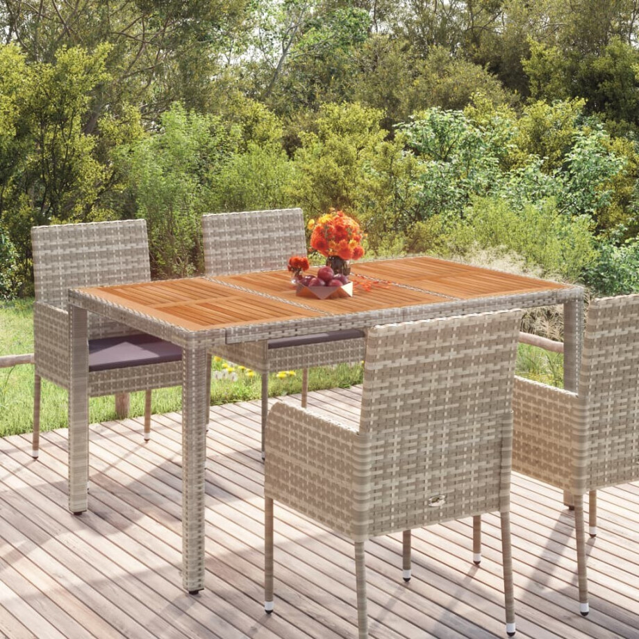 vidaXL Tuintafel met houten blad 150x90x75 cm poly rattan grijs afbeelding 1