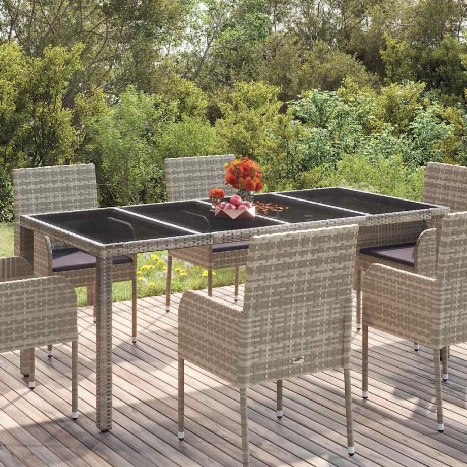 vidaXL Tuintafel met glazen blad 190x90x75 cm poly rattan grijs vidaXL Tuintafel met glazen blad 190x90x75 cm poly rattan grijs afbeelding 1