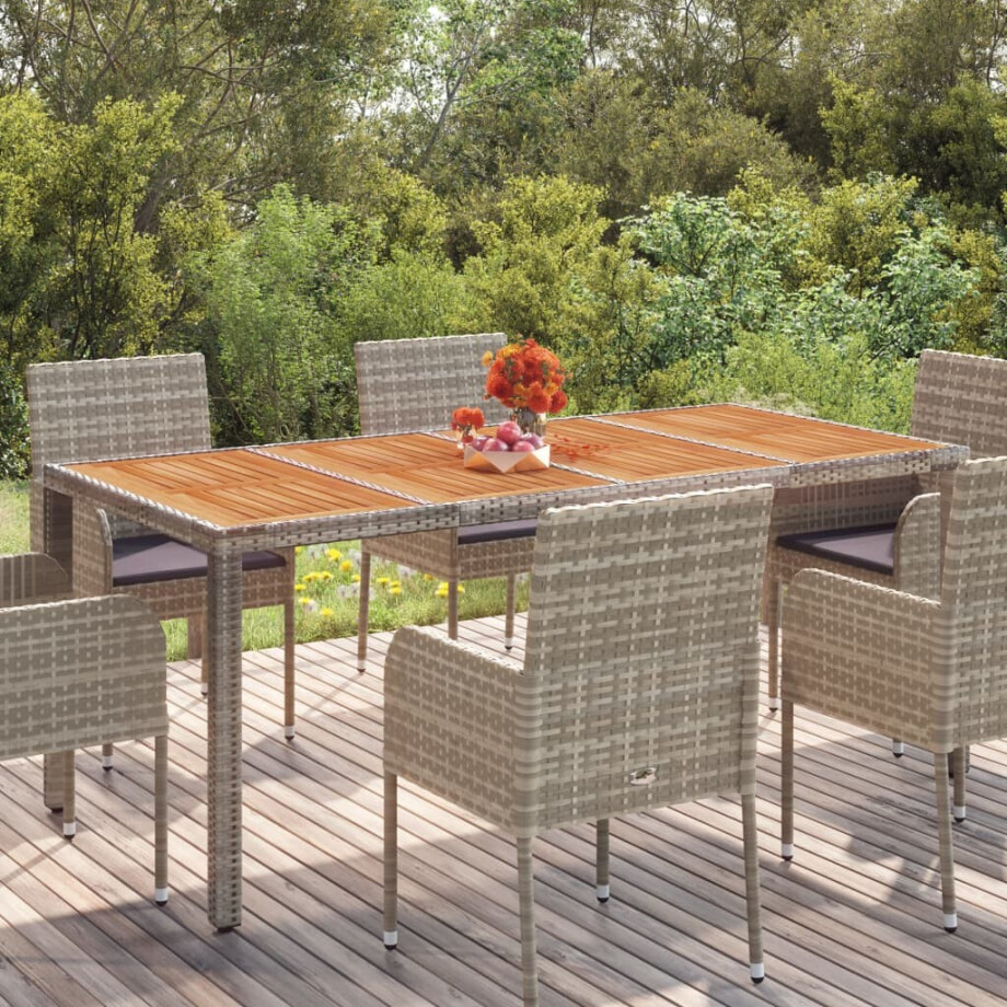 vidaXL Tuintafel met houten blad 190x90x75 cm poly rattan grijs vidaXL Tuintafel met houten blad 190x90x75 cm poly rattan grijs afbeelding 1