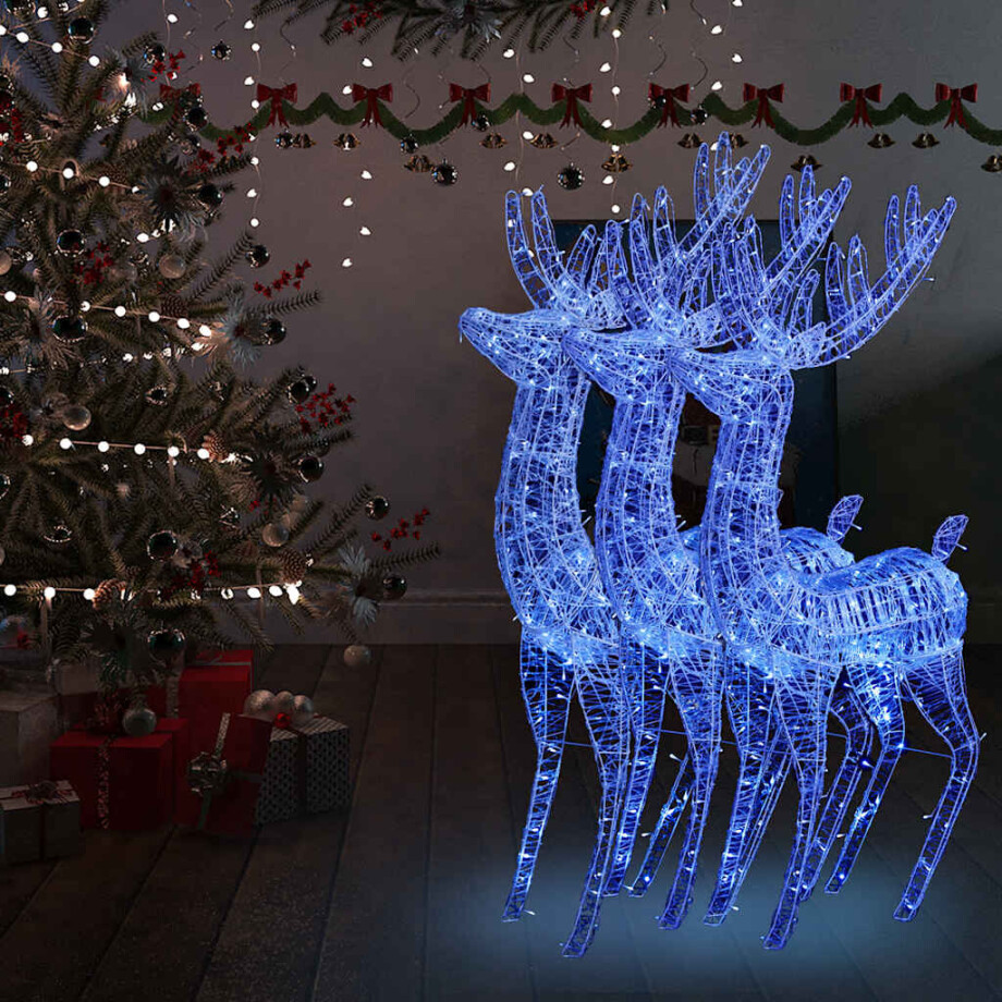 vidaXL Kerstdecoratie rendier XXL 3 st 250 LED's blauw 180 cm acryl afbeelding 1