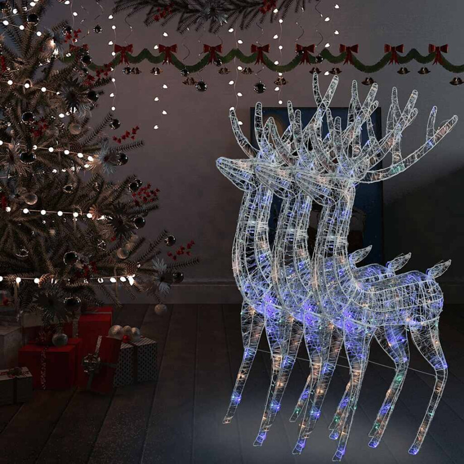 vidaXL Kerstdecoratie rendier XXL 3 st 250 LED meerkleurig 180cm acryl afbeelding 1