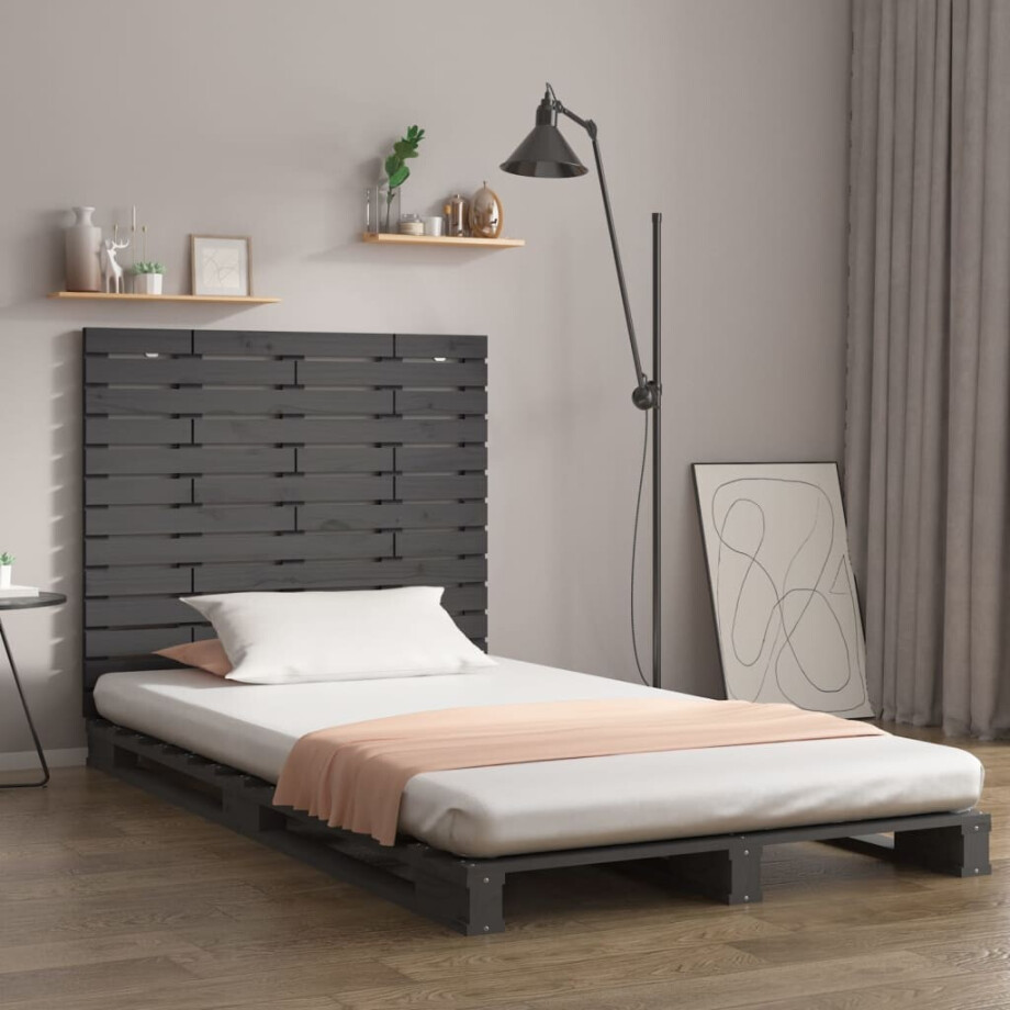 vidaXL Hoofdbord wandmontage 126x3x91,5 cm massief grenenhout grijs afbeelding 1