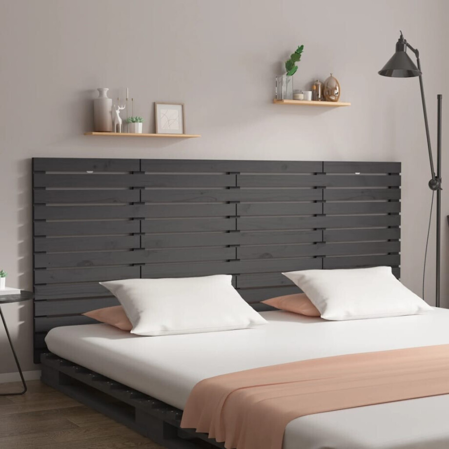 vidaXL Hoofdbord wandmontage 166x3x91,5 cm massief grenenhout grijs afbeelding 1