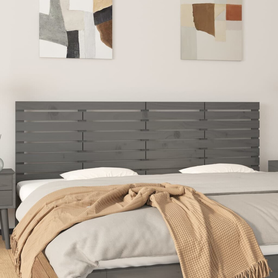 vidaXL Hoofdbord wandmontage 206x3x63 cm massief grenenhout grijs afbeelding 1