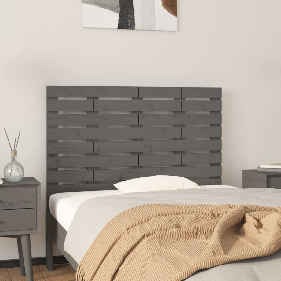 vidaXL Hoofdbord wandmontage 96x3x63 cm massief grenenhout grijs afbeelding 1