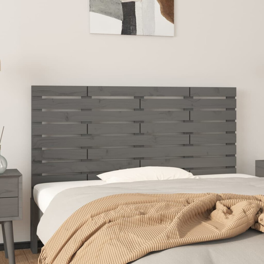 vidaXL Hoofdbord wandmontage 141x3x63 cm massief grenenhout grijs afbeelding 1