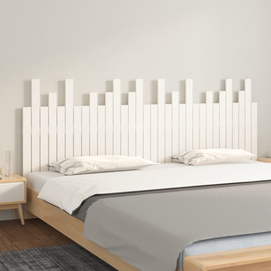 vidaXL Hoofdbord wandmontage 204x3x80 cm massief grenenhout wit afbeelding 1