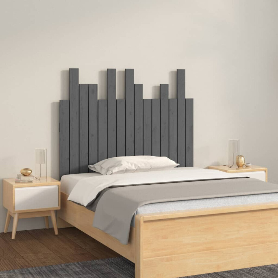 vidaXL Hoofdbord wandmontage 95,5x3x80 cm massief grenenhout grijs afbeelding 1