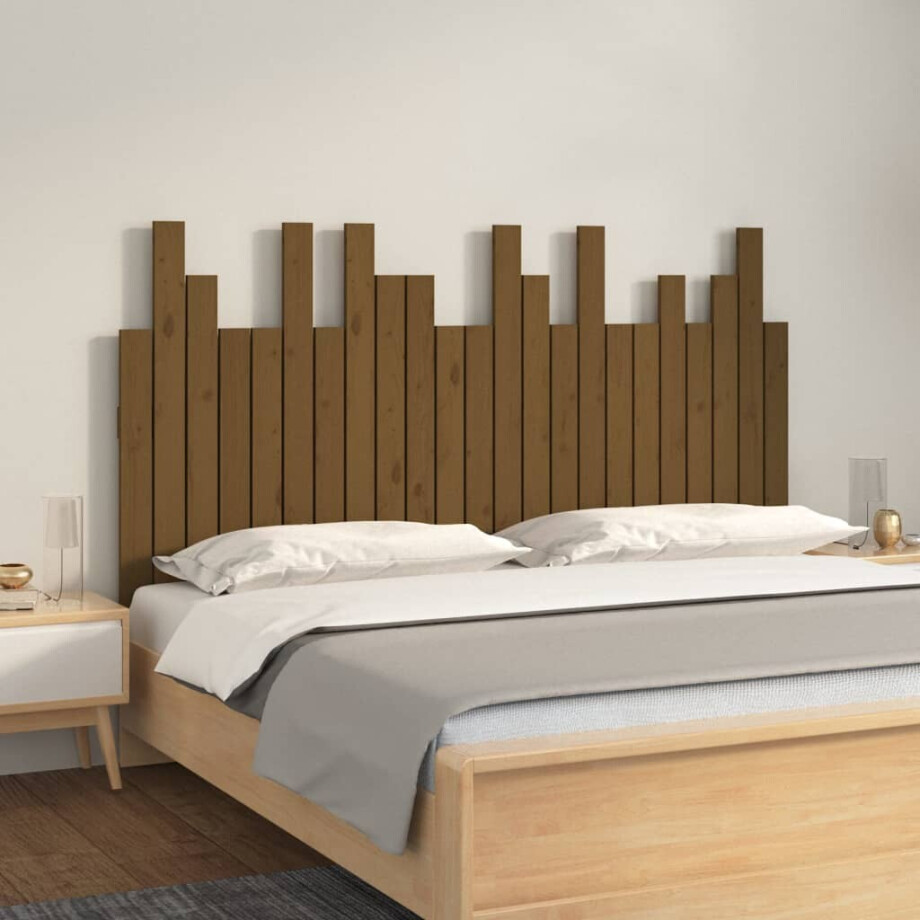 vidaXL Hoofdbord wandmontage 146,5x3x80 cm grenenhout honingbruin afbeelding 1