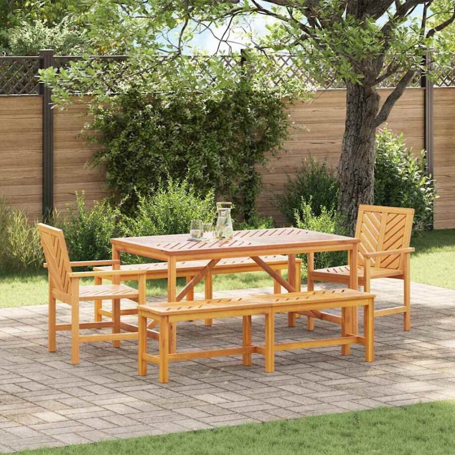 vidaXL Tuin eettafelset 5 pcs Bruin Massief Acaciahout vidaXL Tuin eettafelset 5 pcs Bruin Massief Acaciahout afbeelding 1