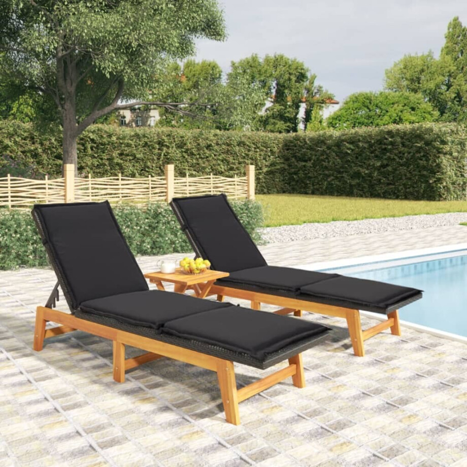 vidaXL 3-delige Loungeset poly rattan en massief acaciahout afbeelding 1