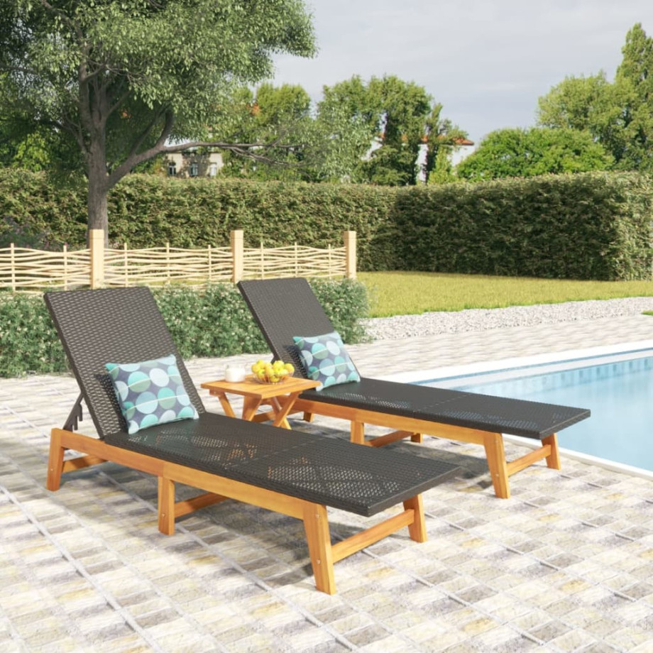 vidaXL 3-delige Loungeset poly rattan en massief acaciahout afbeelding 1