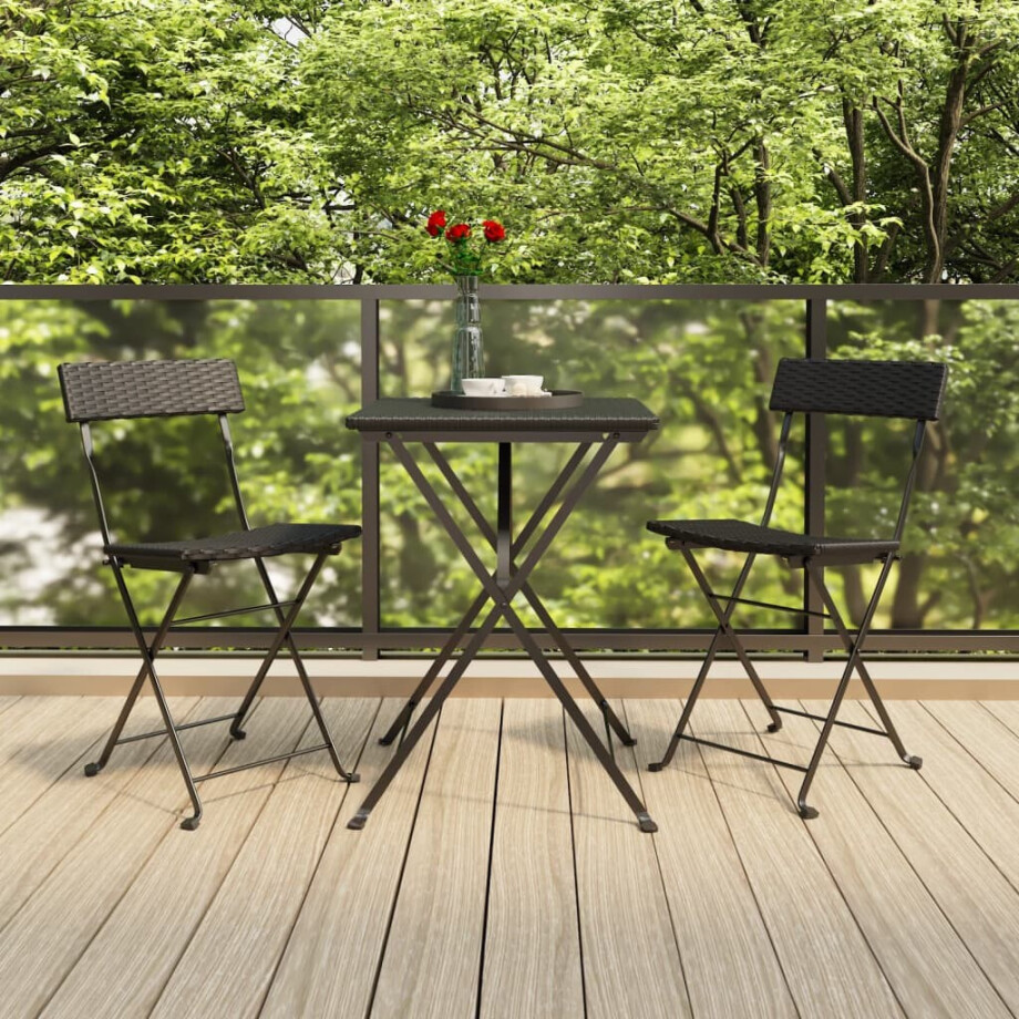 vidaXL Bistroset inklapbaar 3 st poly rattan zwart vidaXL Bistroset inklapbaar 3 st poly rattan zwart afbeelding 1