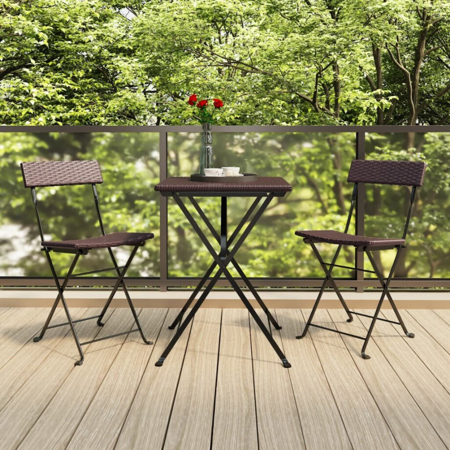 vidaXL 3-delige Bistroset inklapbaar poly rattan bruin afbeelding 1