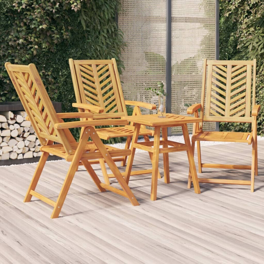 vidaXL Tuinstoelen 3 st verstelbaar massief acaciahout afbeelding 1