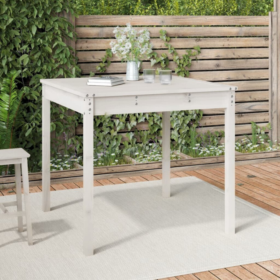 vidaXL Tuintafel 82,5x82,5x76 cm massief grenenhout wit afbeelding 1