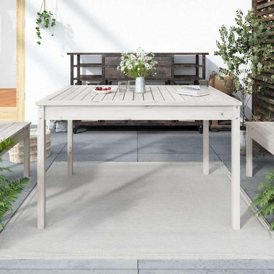 vidaXL Tuintafel 121x82,5x76 cm massief grenenhout wit afbeelding 1