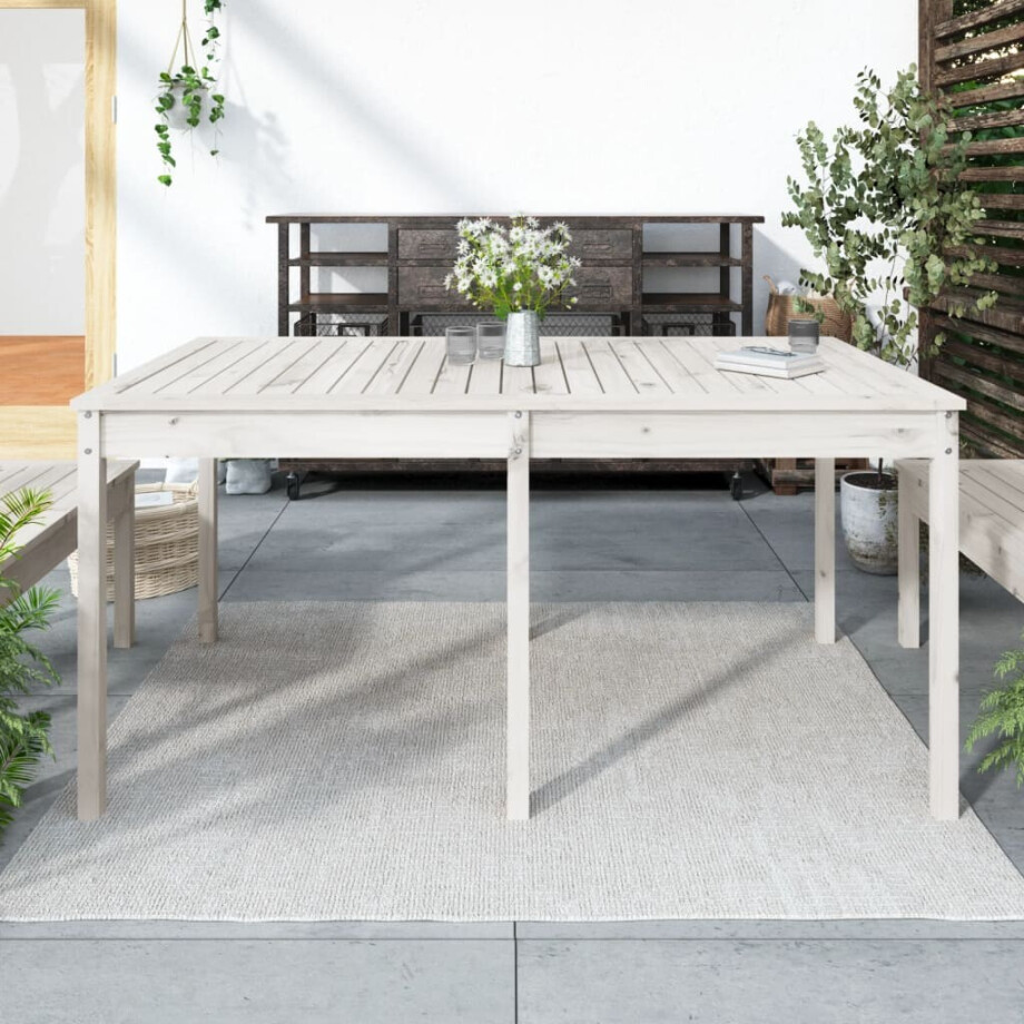 vidaXL Tuintafel 159,5x82,5x76 cm massief grenenhout wit afbeelding 1