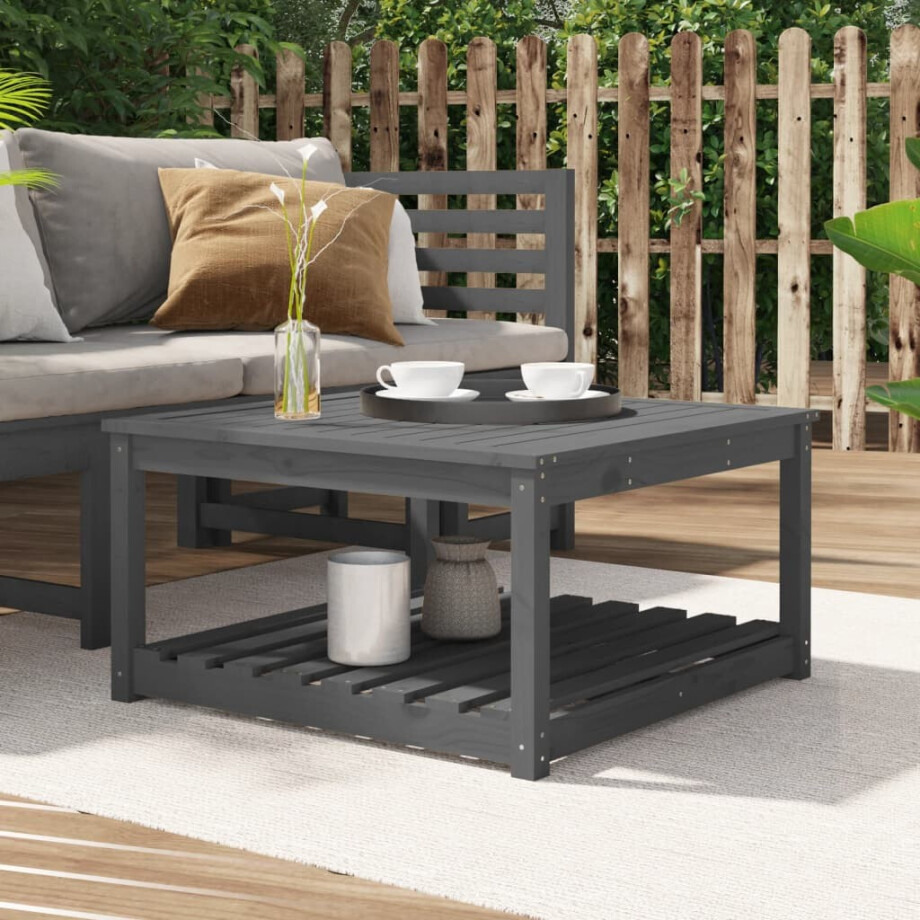 vidaXL Tuintafel 82,5x82,5x45 cm massief grenenhout grijs afbeelding 1