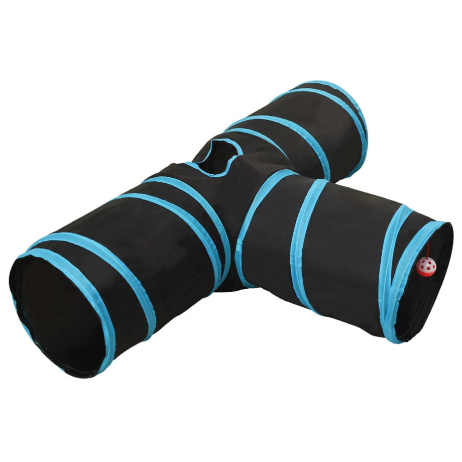 vidaXL Kattentunnel 3-voudig 90 cm polyester zwart en blauw afbeelding 1