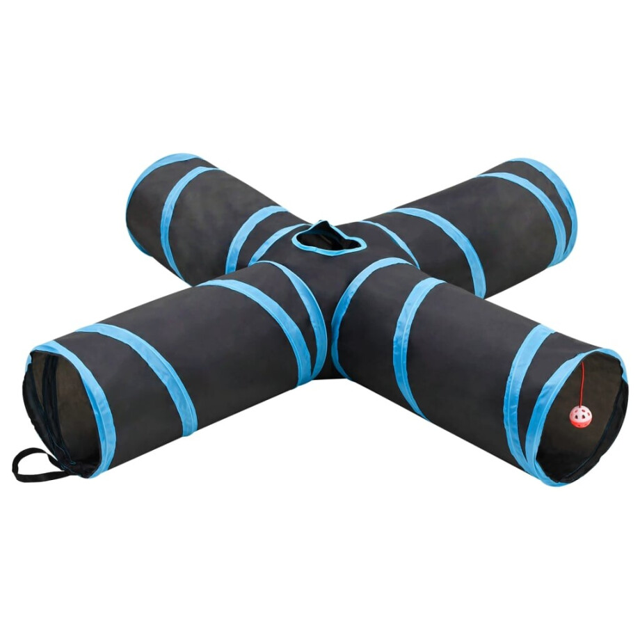 vidaXL Kattentunnel 4-voudig 132 cm polyester zwart en blauw afbeelding 1