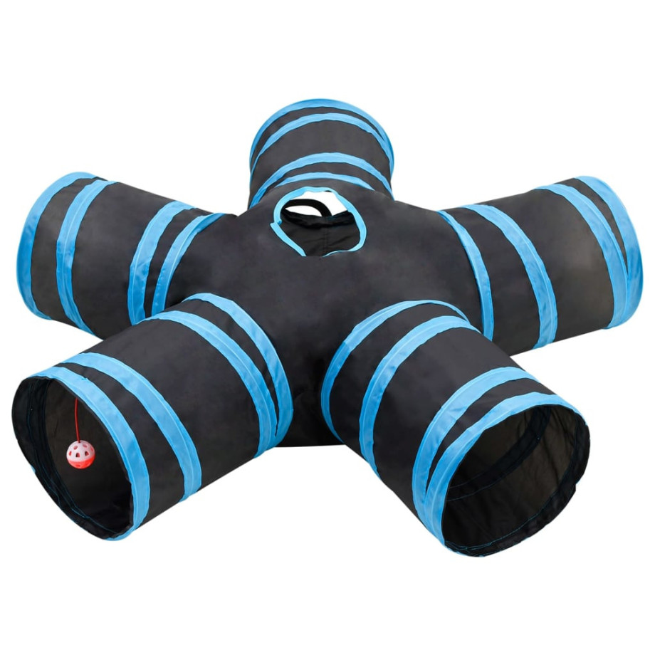 vidaXL Kattentunnel 5-voudig 25 cm polyester zwart en blauw afbeelding 1