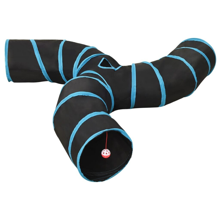 vidaXL Kattentunnel 3-voudig 25 cm polyester zwart en blauw afbeelding 1