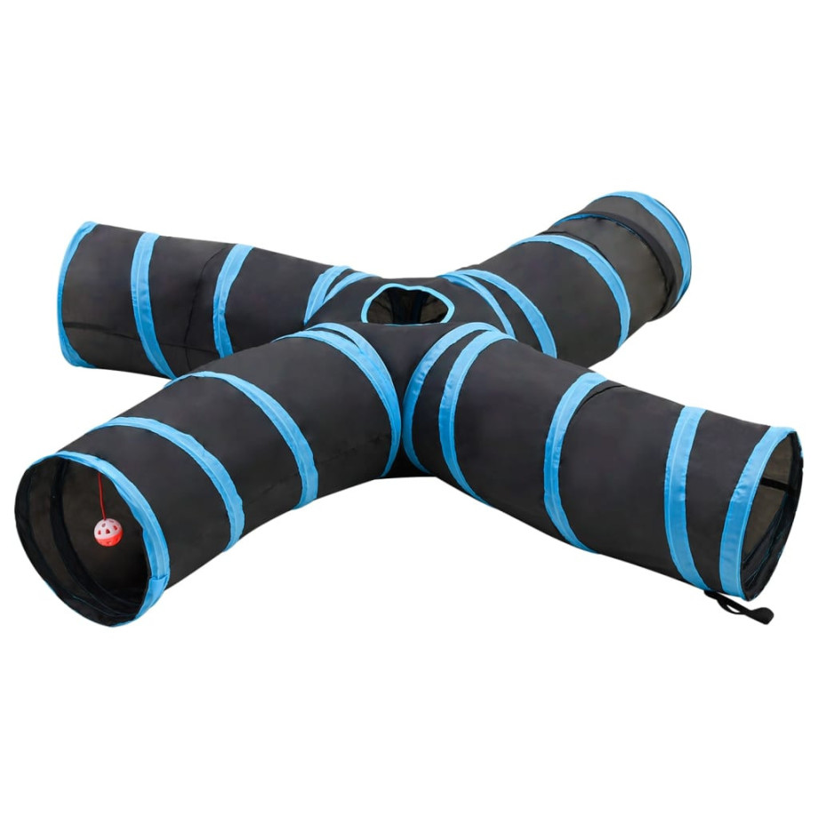 vidaXL Kattentunnel 4-voudig 25 cm polyester zwart en blauw afbeelding 1