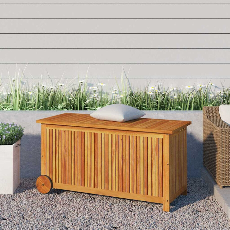vidaXL Tuinbox met wieltjes 113x50x58 cm massief acaciahout vidaXL Tuinbox met wieltjes 113x50x58 cm massief acaciahout afbeelding 1