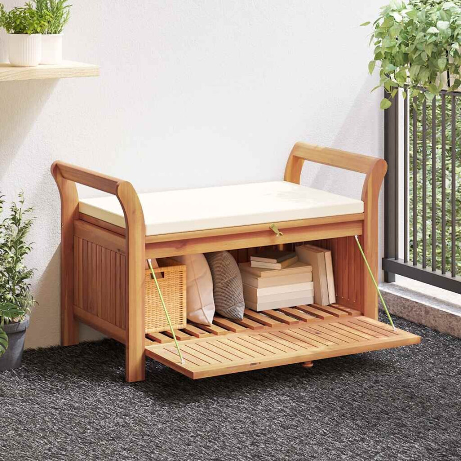 vidaXL Tuinopbergbank met kussen 126 cm massief acaciahout vidaXL Tuinopbergbank met kussen 126 cm massief acaciahout afbeelding 1